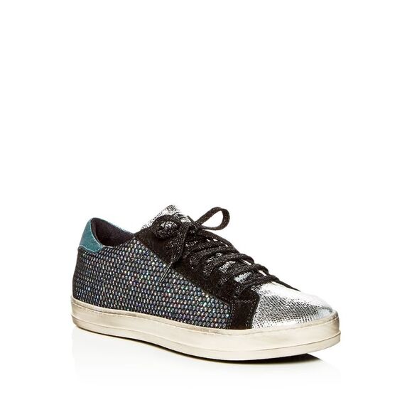 P448 Womens Metallic Silver Lace Up Removable Footbed Padded Star 2.0 Round Toe Zip-Up Leather Athletic Sneakers Shoes